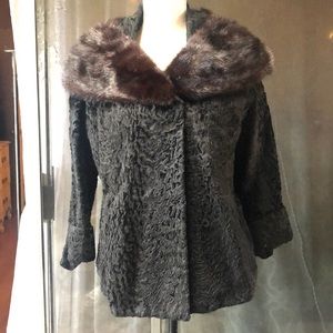 Womens Black Fur Jacket Medium fur trim vintage
